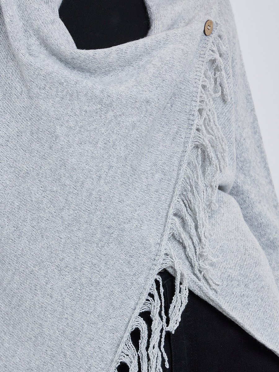 Grey Wrap Cardigan with Fringes