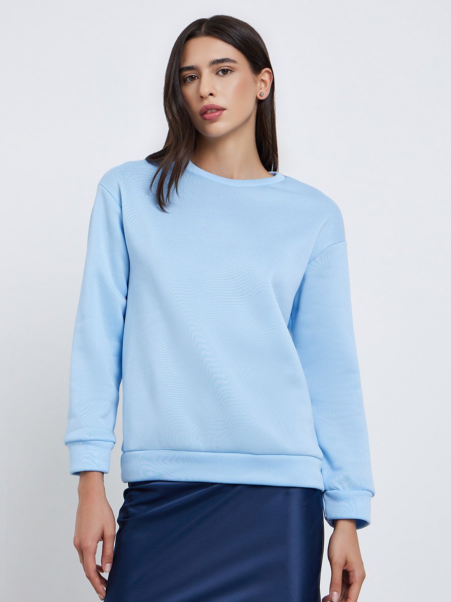 Blue Regular Fit Sweatshirt with Slogan Print