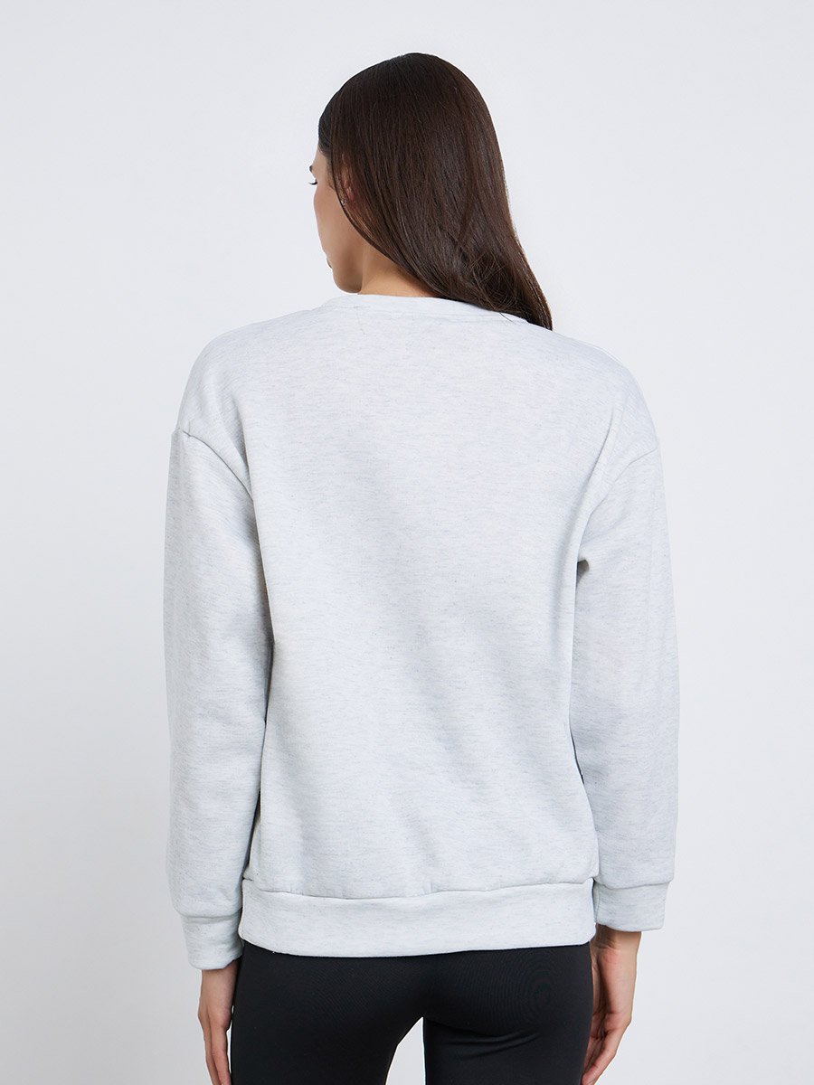 Grey Embroidered Slogan Oversized Sweatshirt