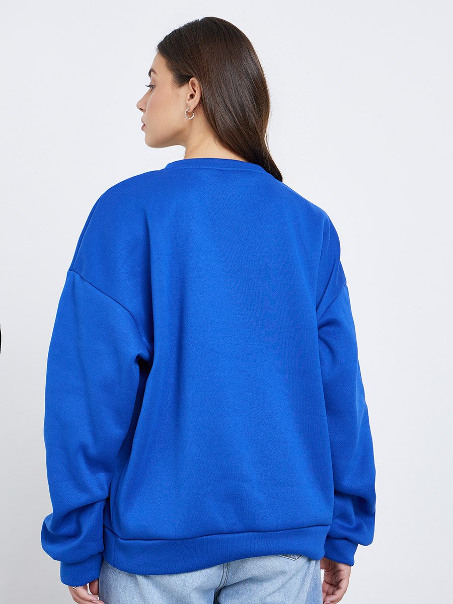 Women Blue Slogan Print Sweatshirt