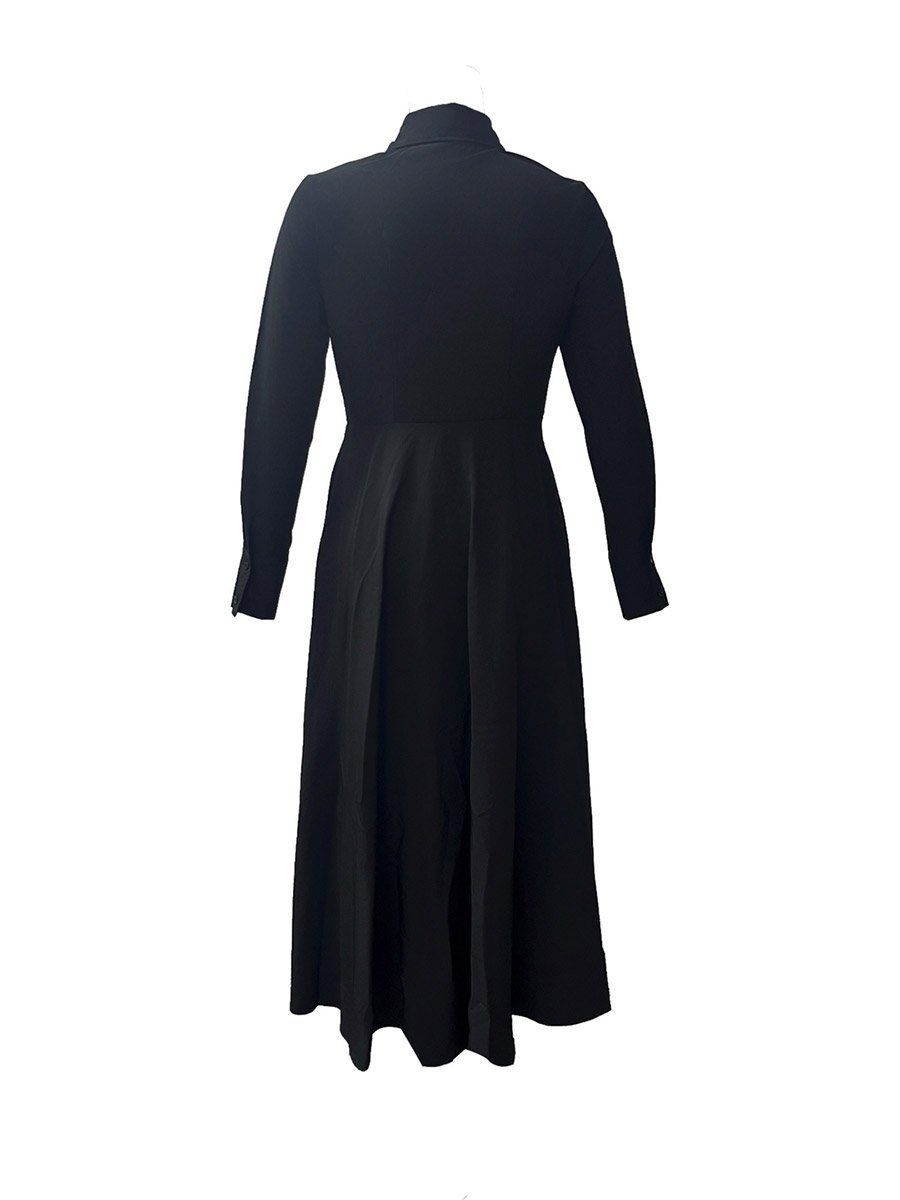 Solid Long Sleeve Button Shirt Midi Dress