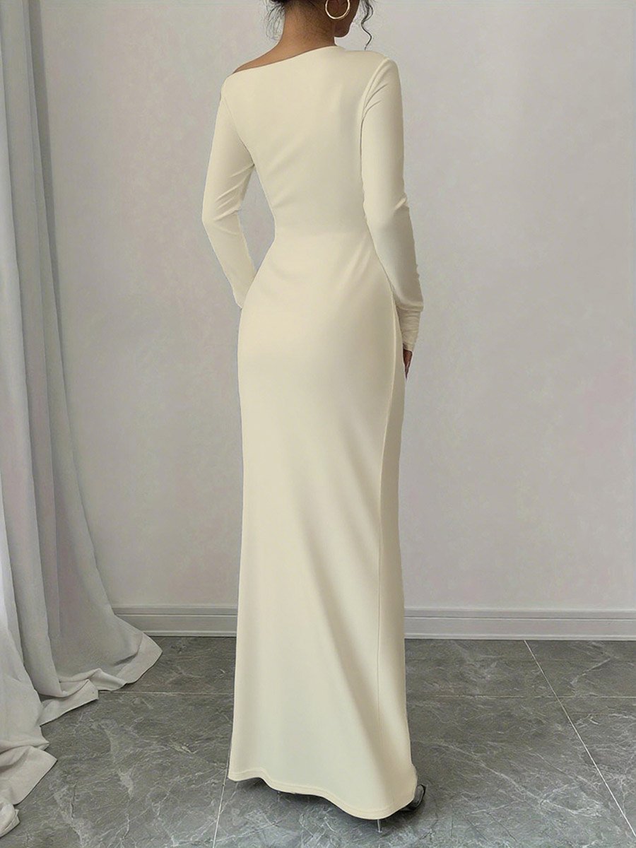 Solid Beige Bodycon Maxi Dress