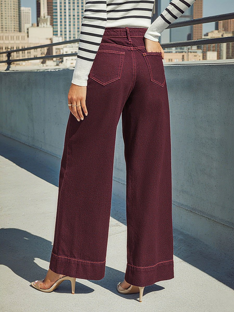 Burgundy High Rise Wide Leg Jeans