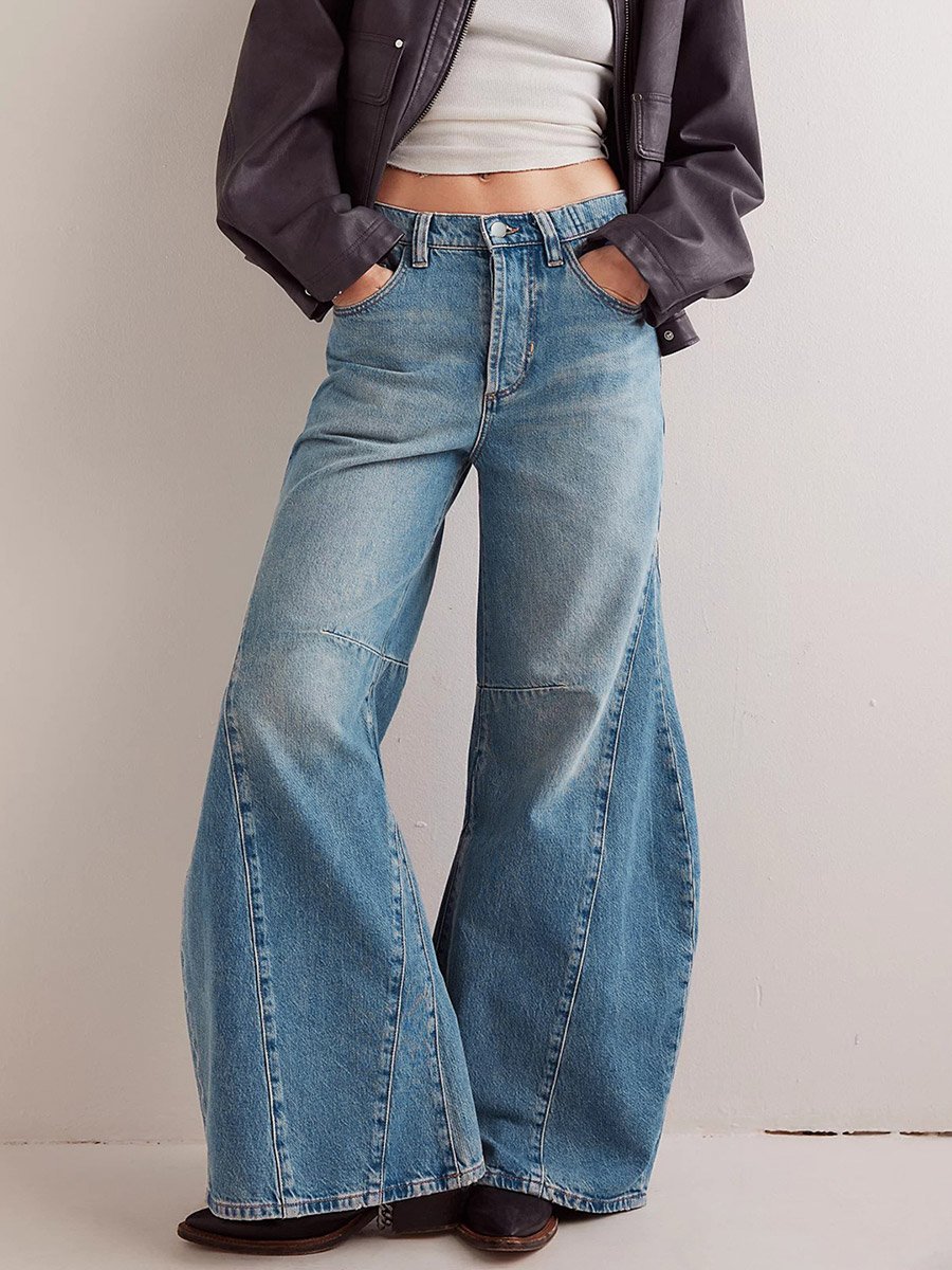 High Rise Wide Palazzo Leg Faded Jeans