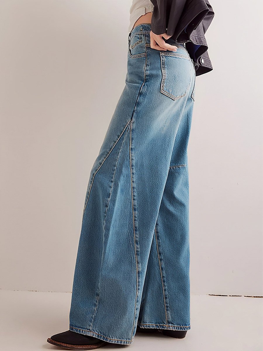 High Rise Wide Palazzo Leg Faded Jeans