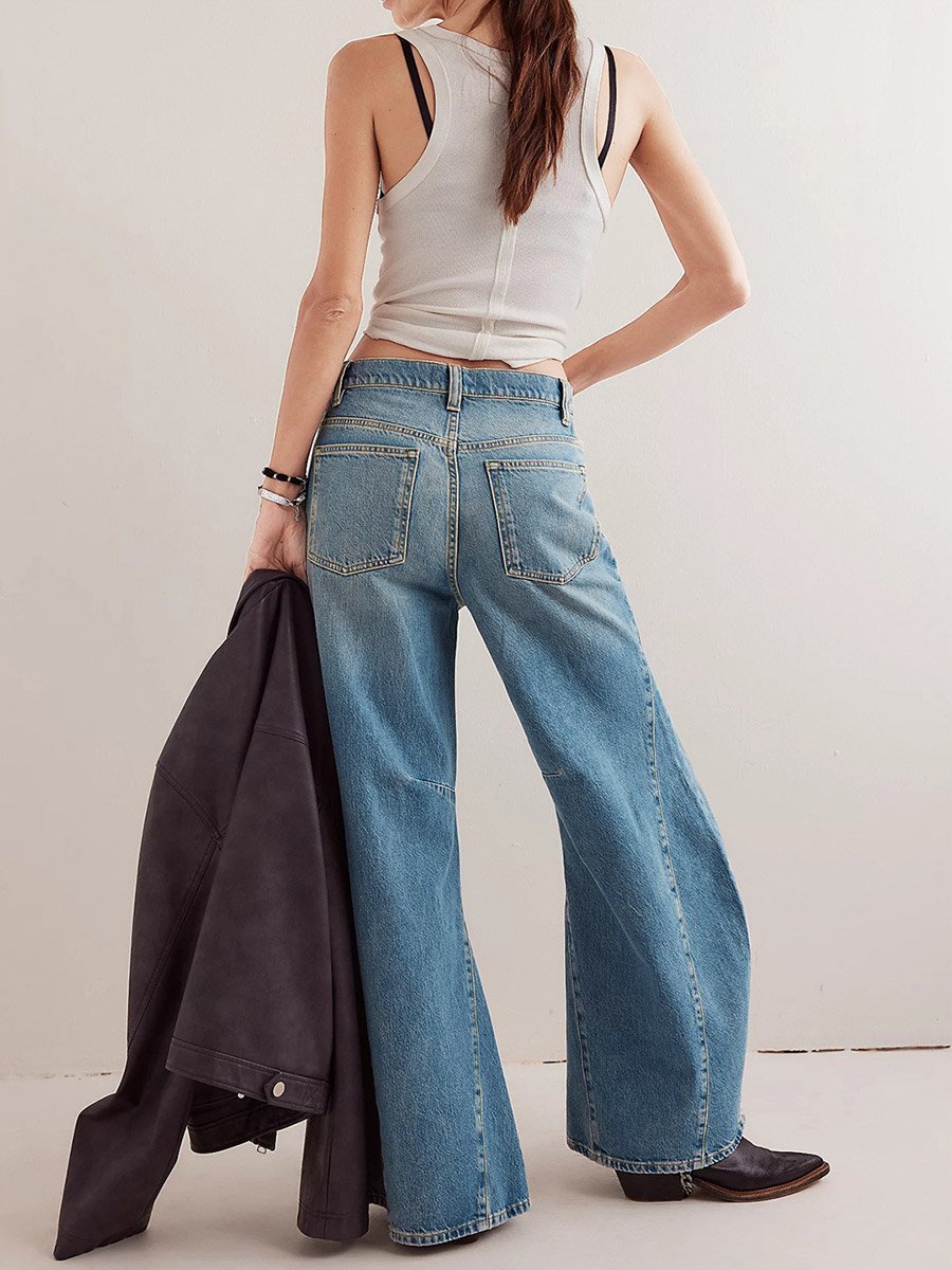 High Rise Wide Palazzo Leg Faded Jeans