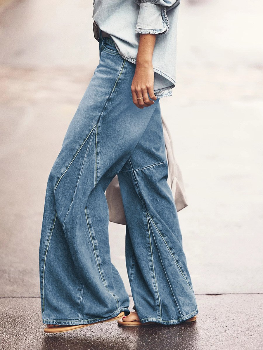 High Rise Wide Palazzo Leg Faded Jeans