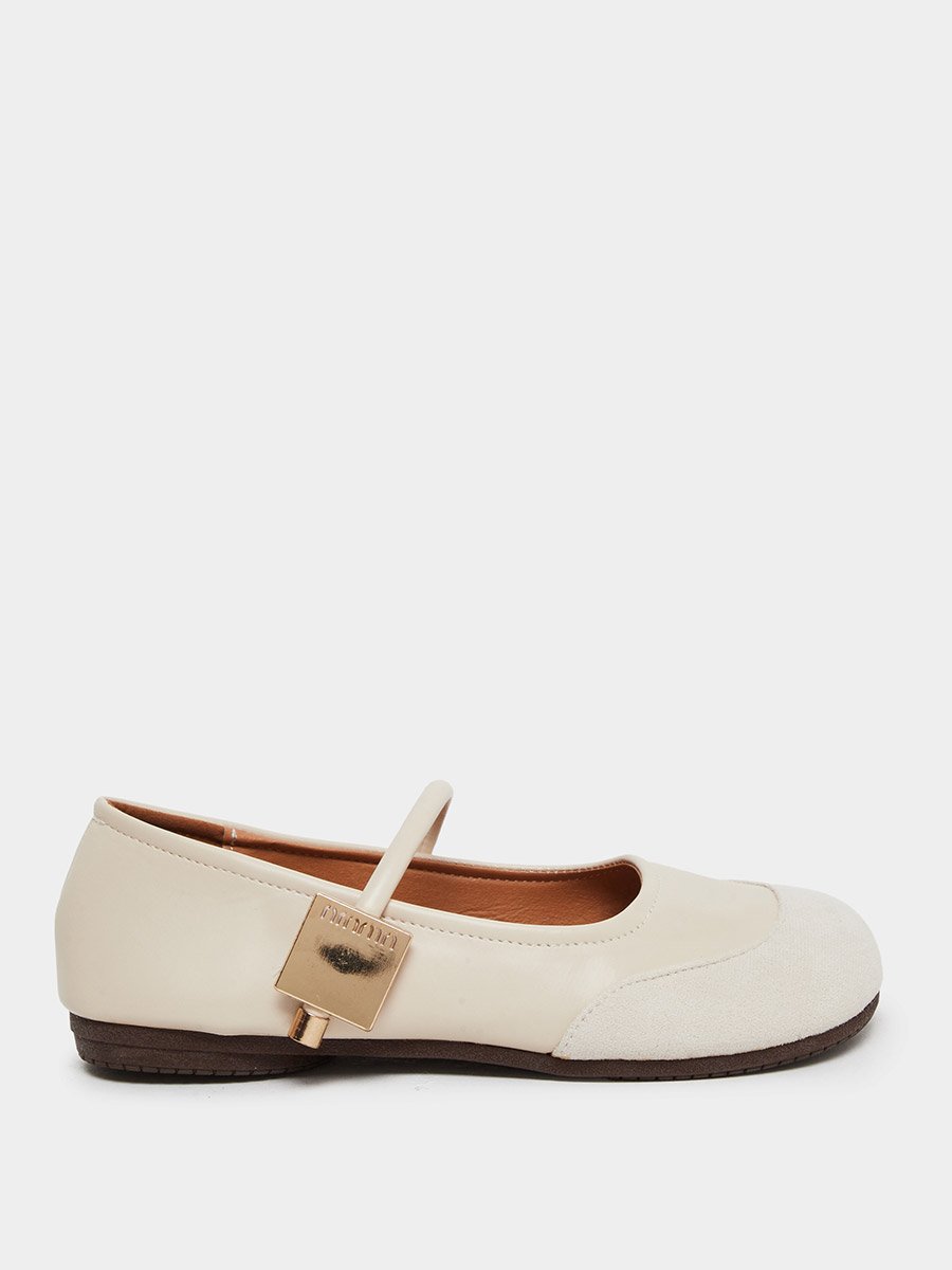 Round Toe Metal Buckle Strap Flat Shoes
