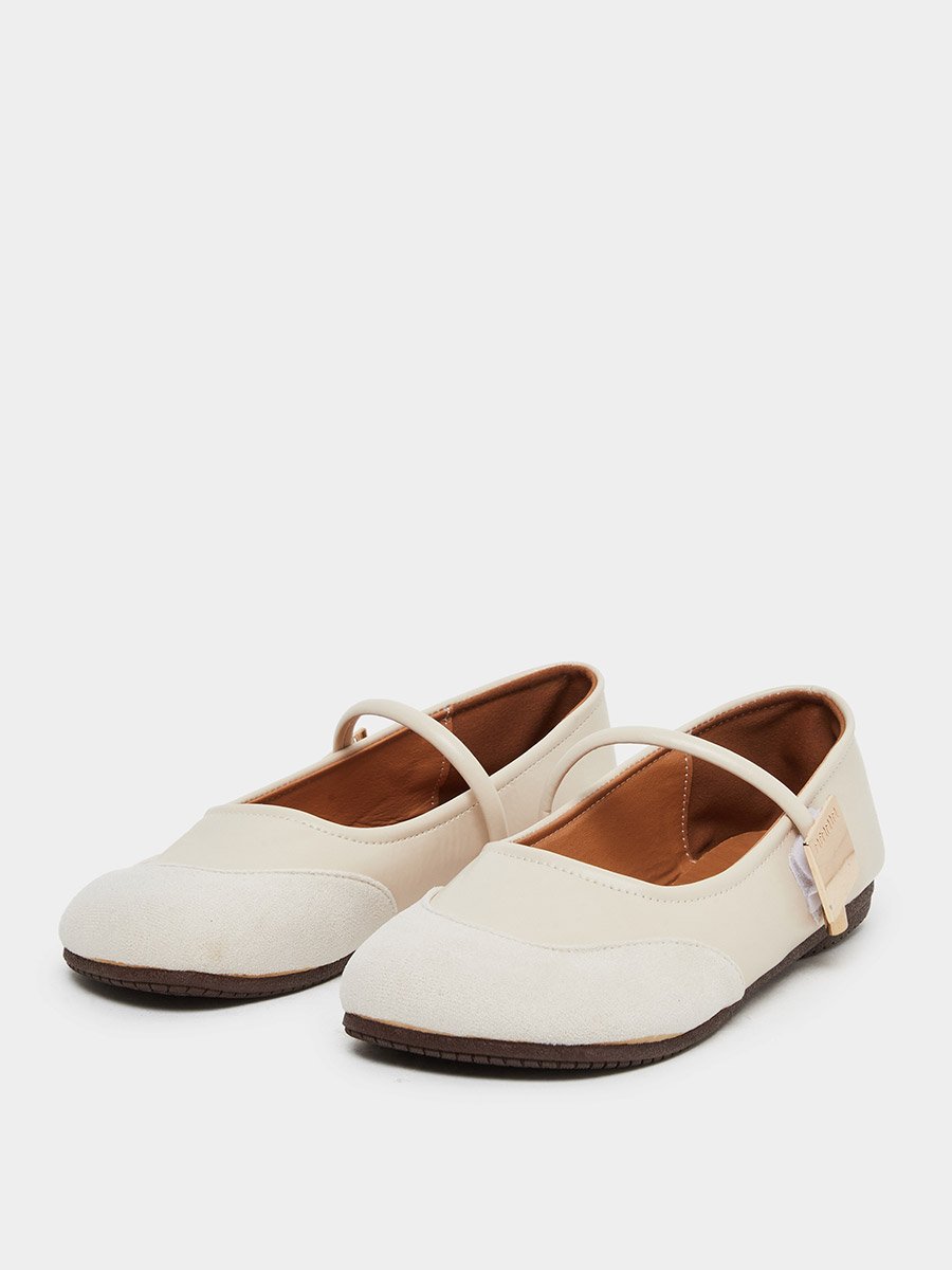Round Toe Metal Buckle Strap Flat Shoes