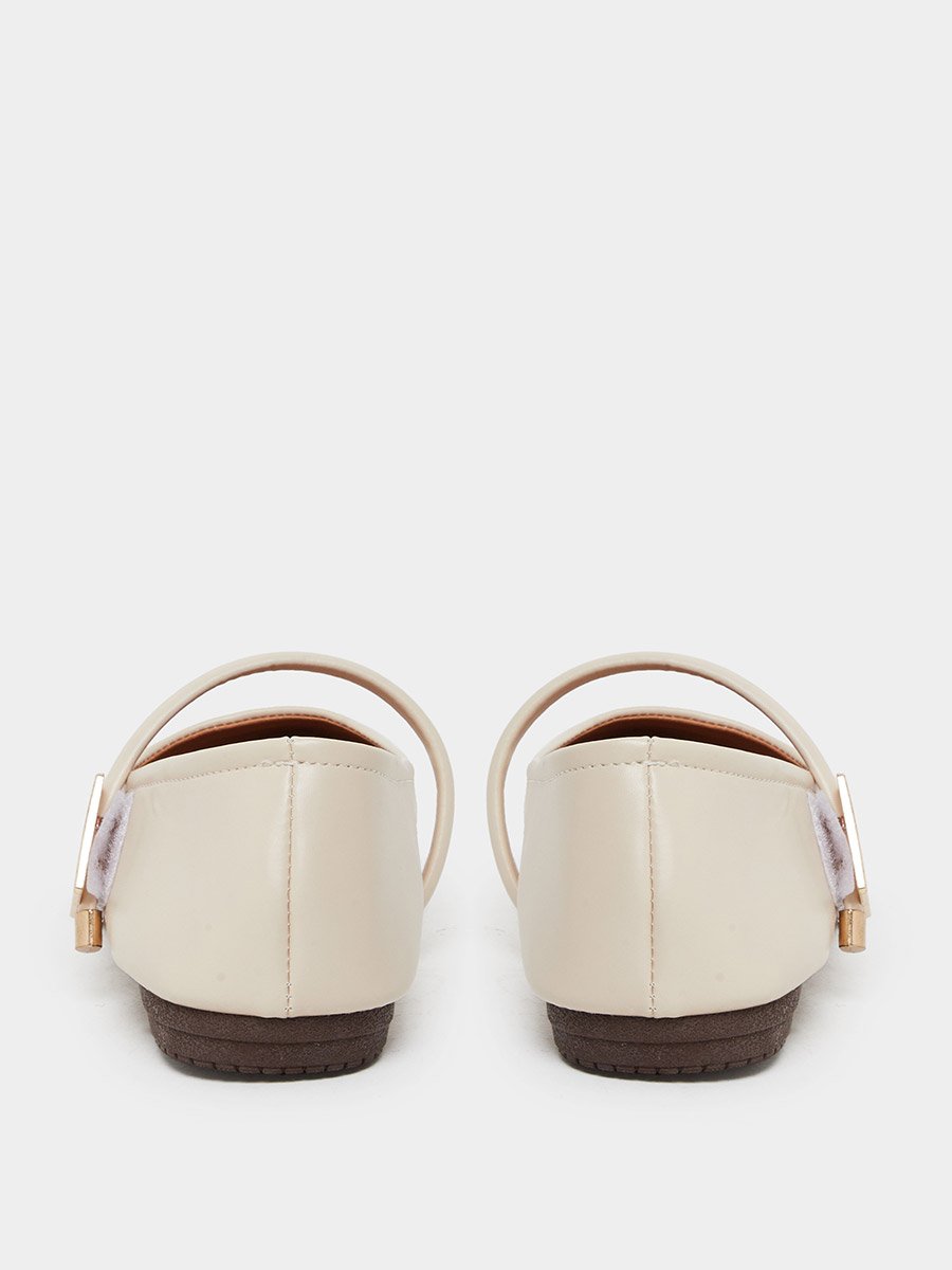 Round Toe Metal Buckle Strap Flat Shoes