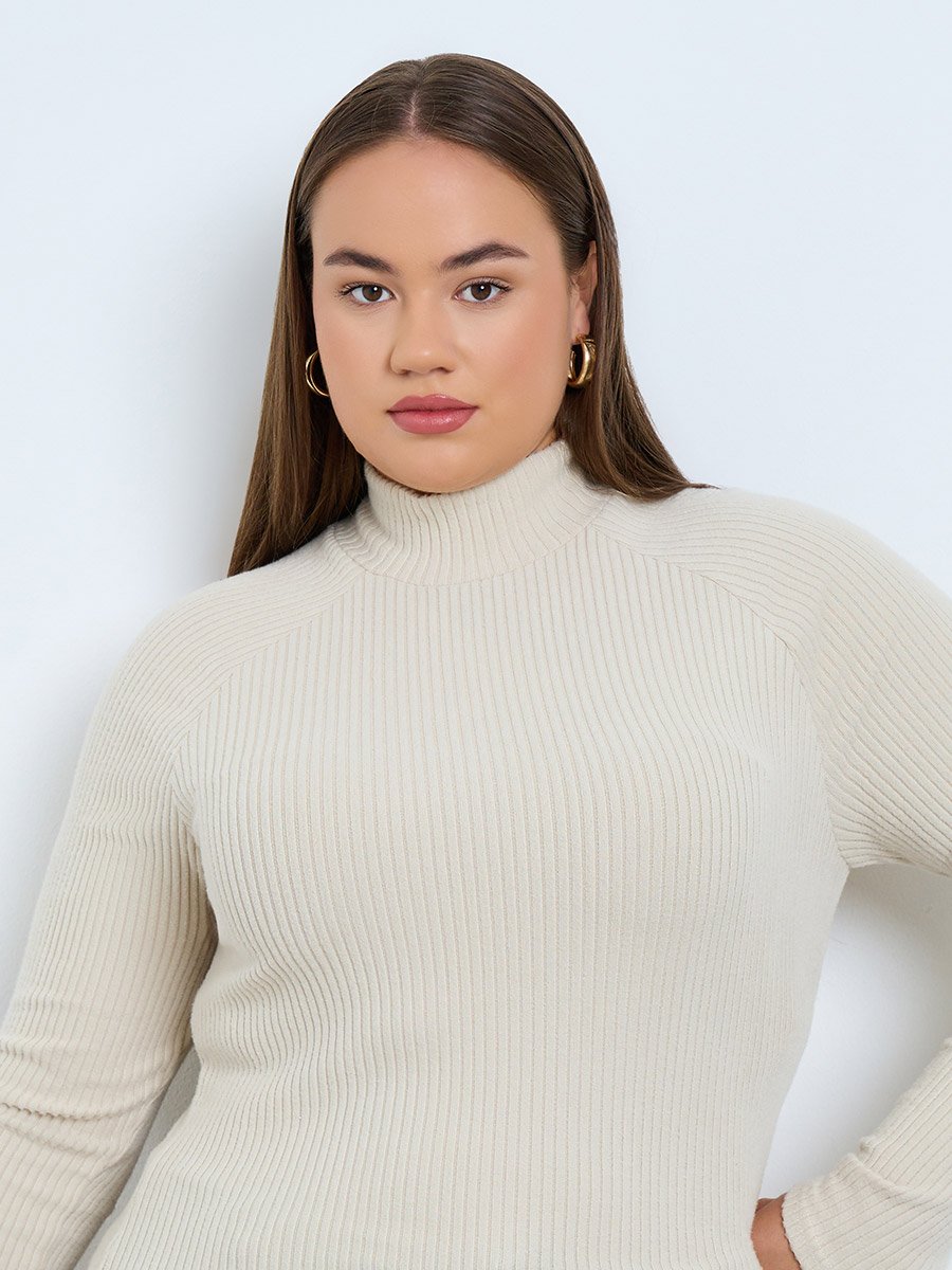 Plus Size Off White Ribbed Knit Top