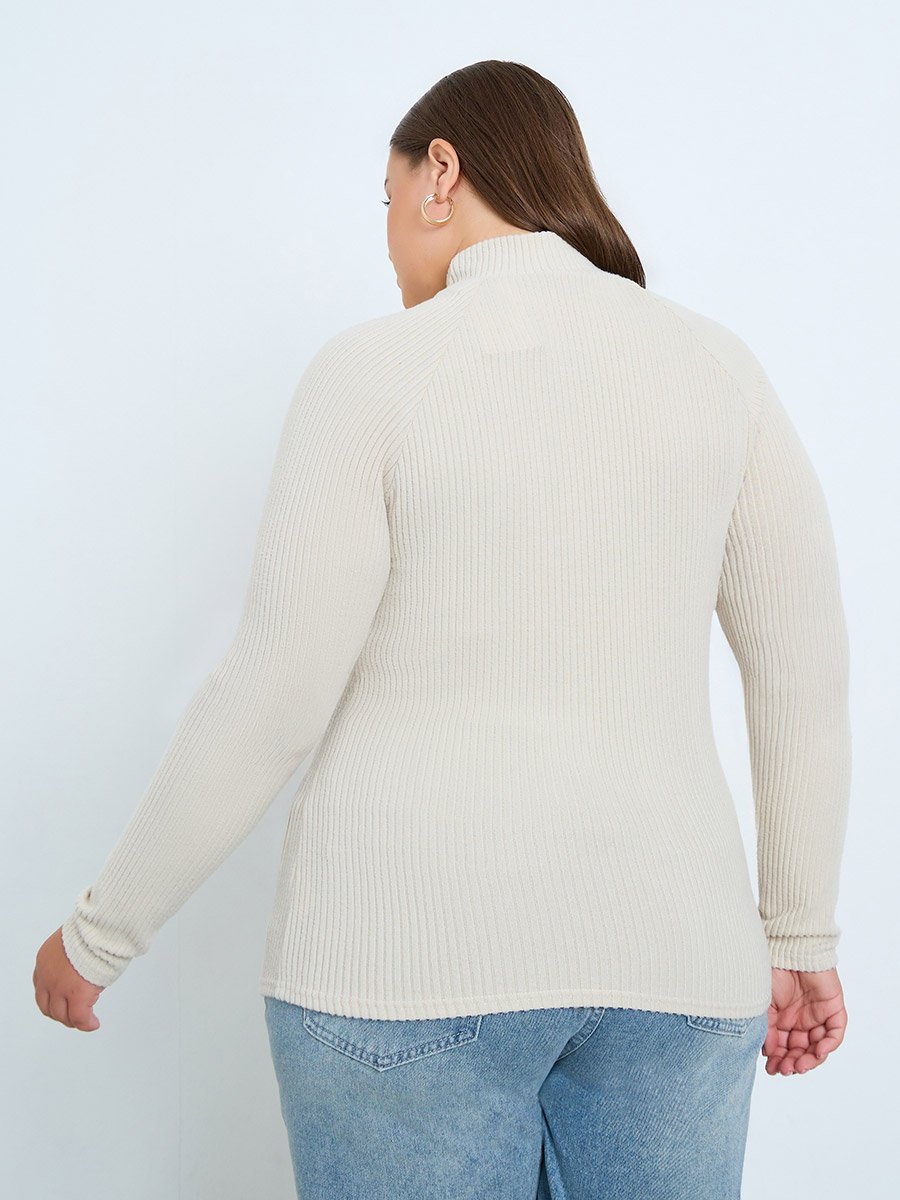 Plus Size Off White Ribbed Knit Top