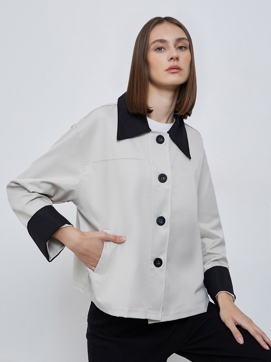 Grey Regular Fit Jacket with Contrast Collar