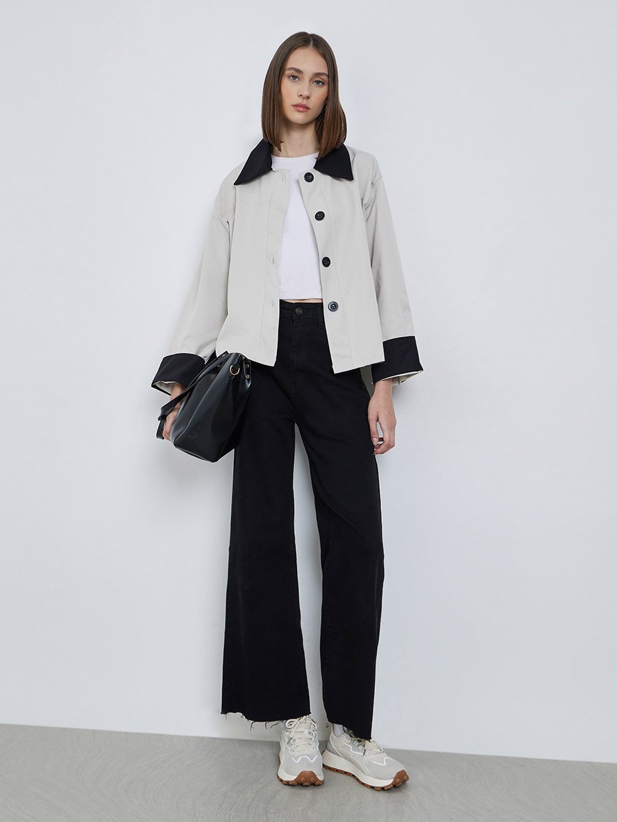 Grey Regular Fit Jacket with Contrast Collar