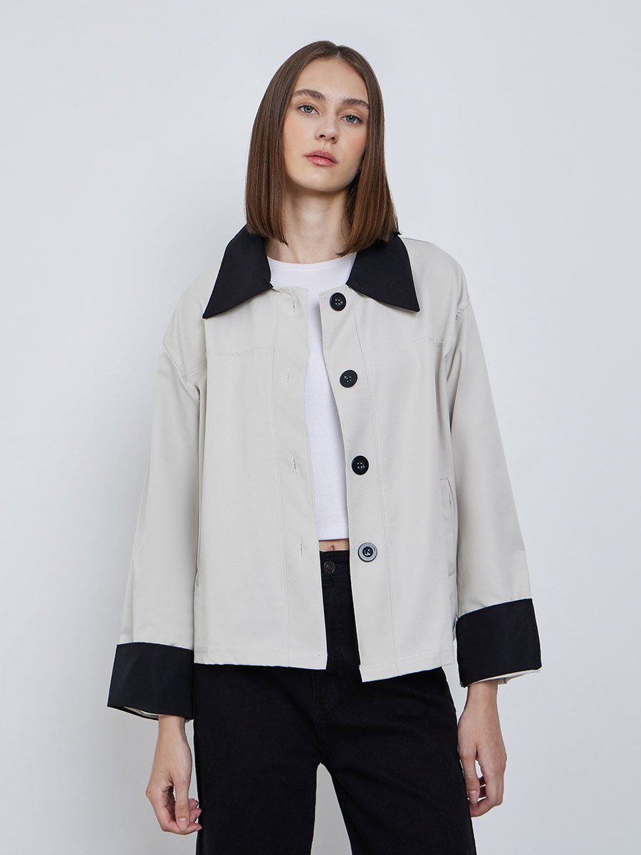 Grey Regular Fit Jacket with Contrast Collar