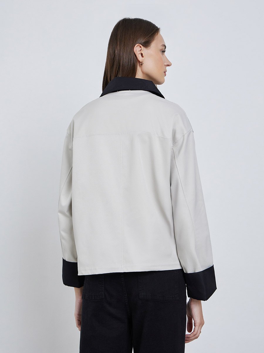 Grey Regular Fit Jacket with Contrast Collar