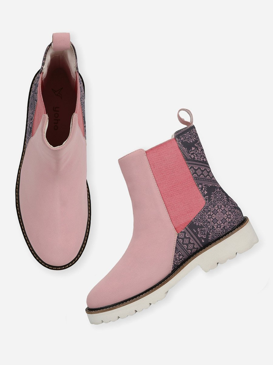 Pink Comfortable Lightweight Printed Boots