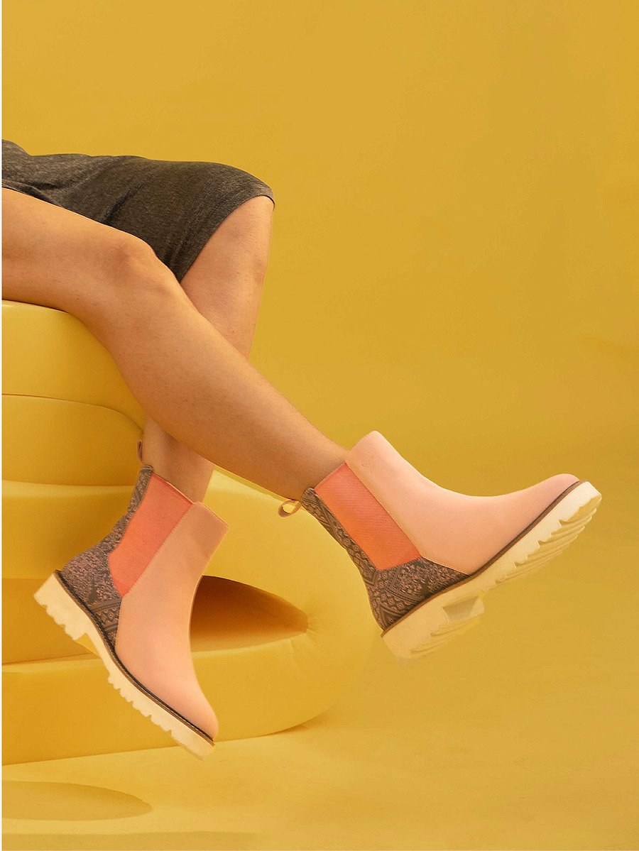Pink Comfortable Lightweight Printed Boots