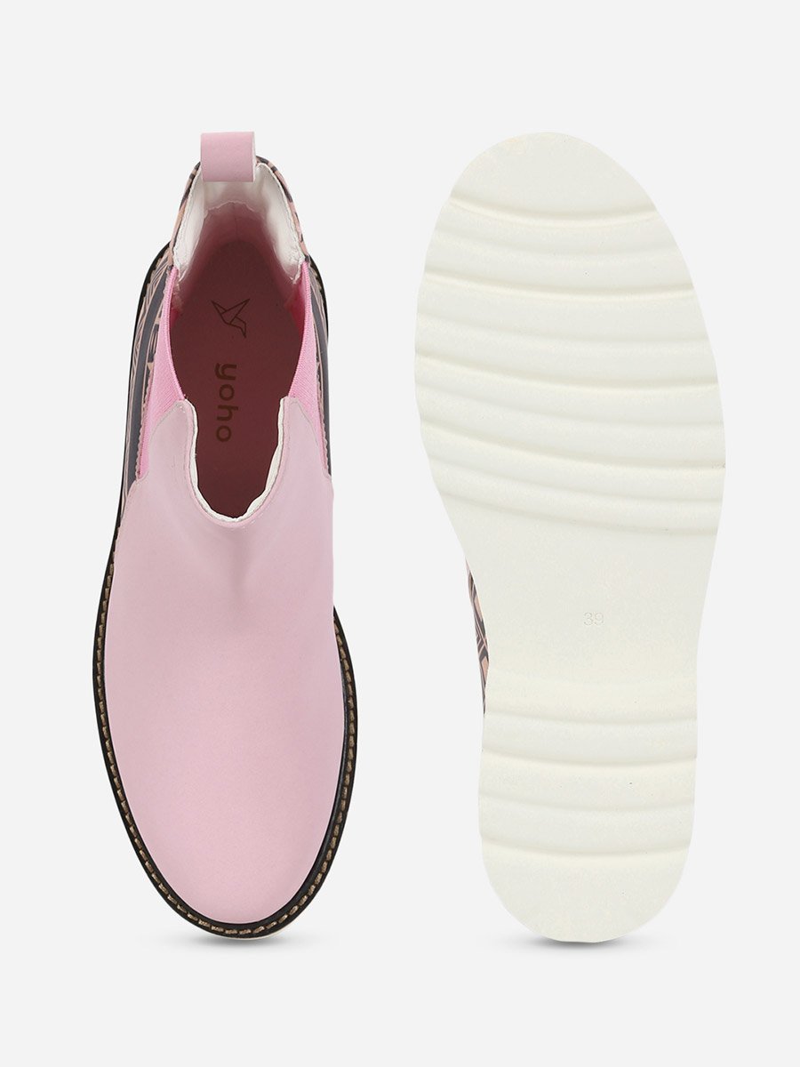 Pink Comfortable Lightweight Printed Boots