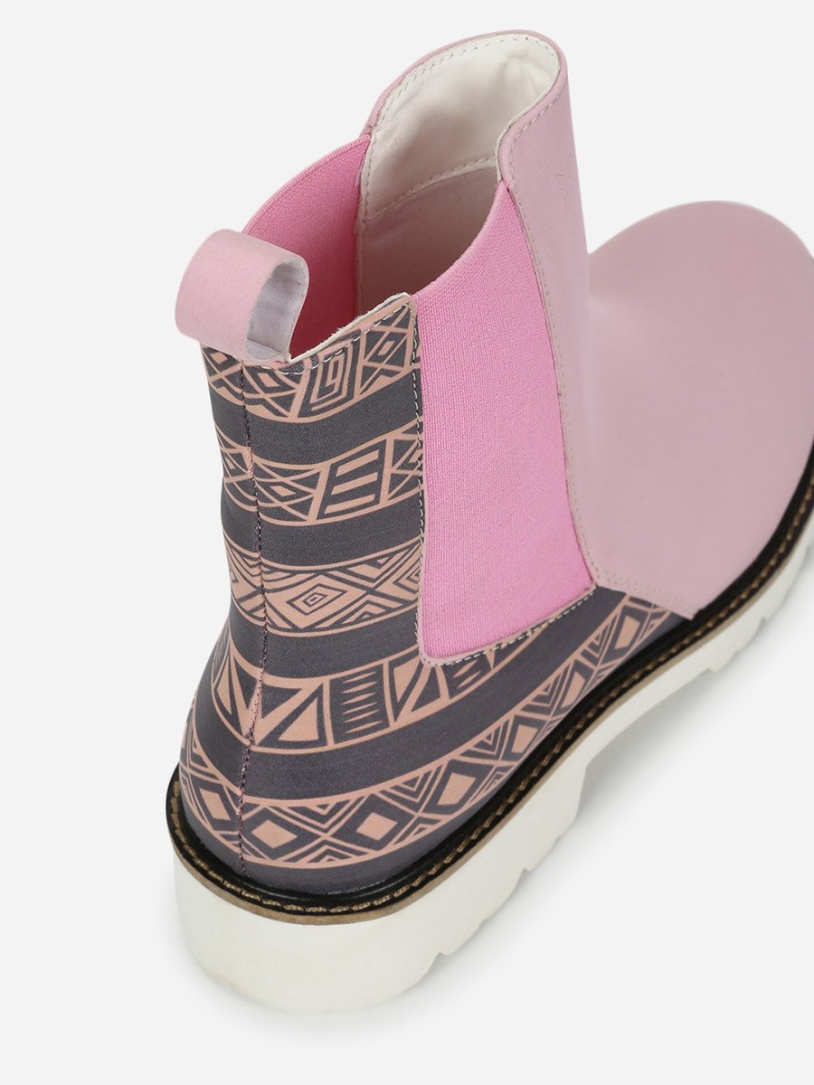 Pink Comfortable Lightweight Printed Boots