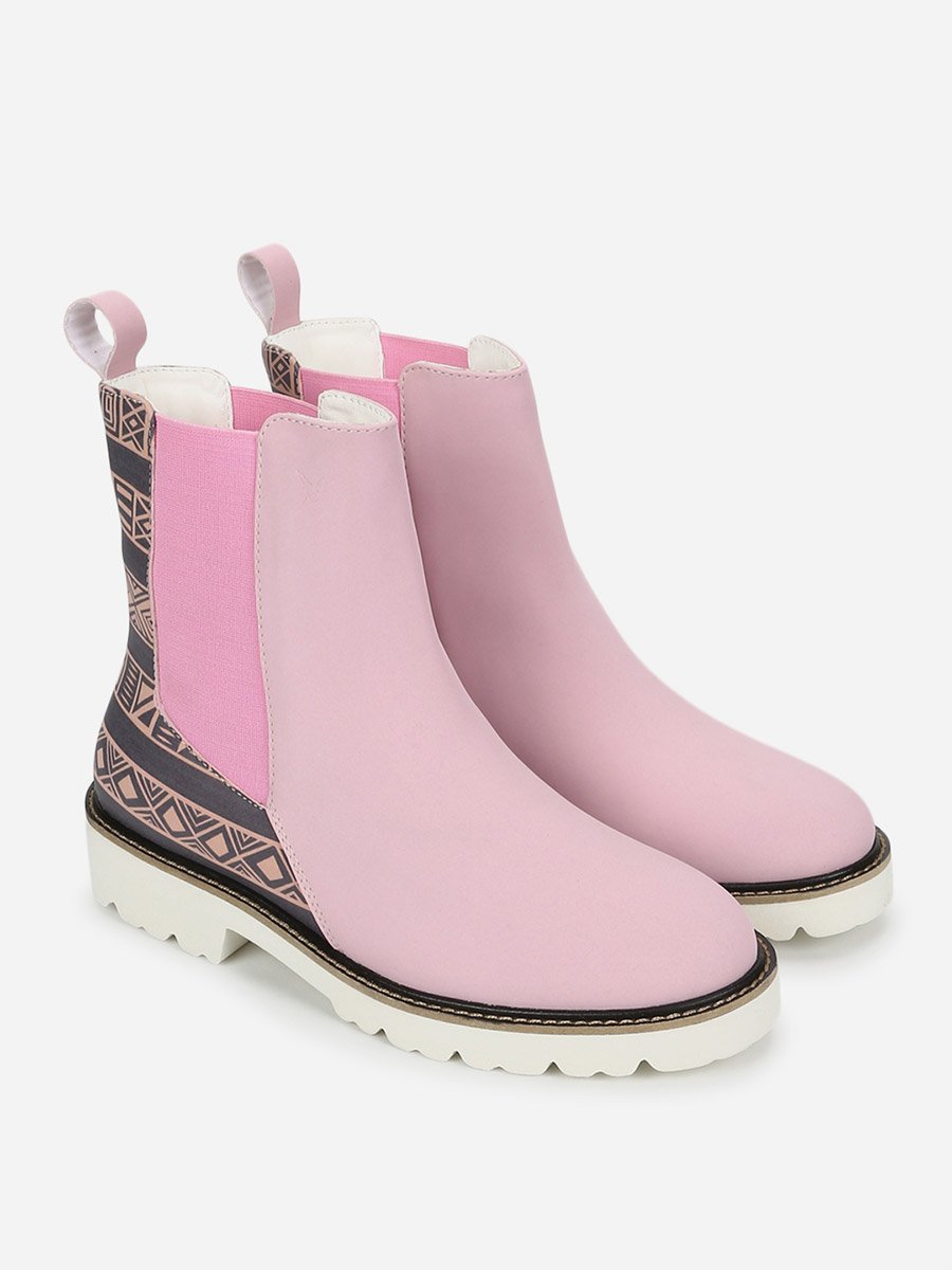 Pink Comfortable Lightweight Printed Boots