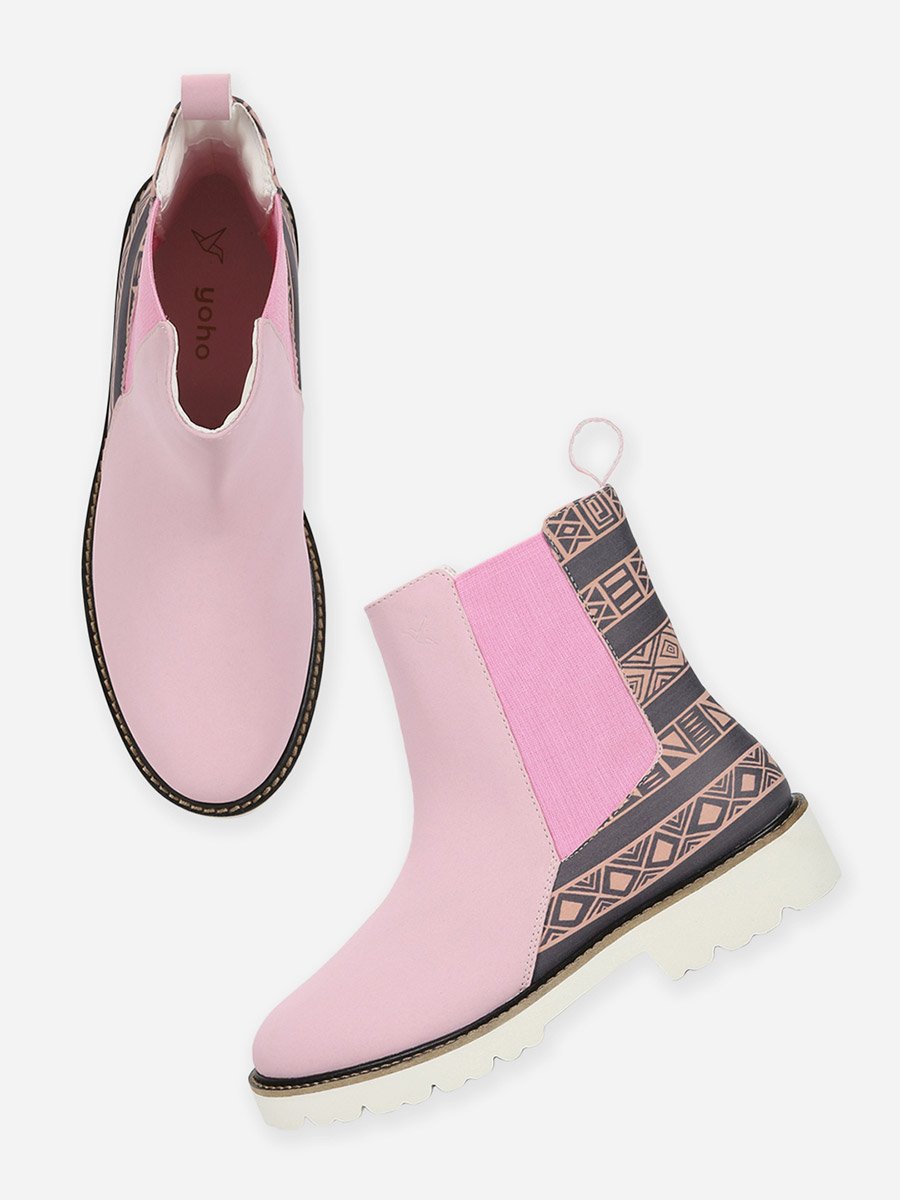 Pink Comfortable Lightweight Printed Boots