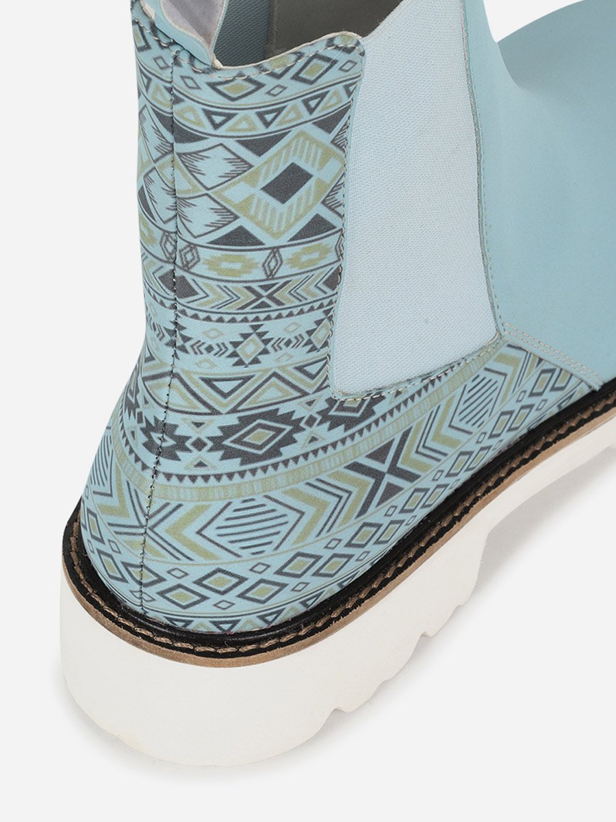 Blue Comfortable Lightweight Printed Boots