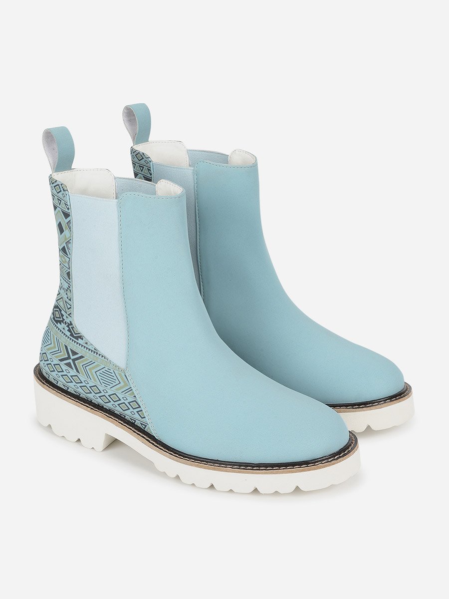 Blue Comfortable Lightweight Printed Boots