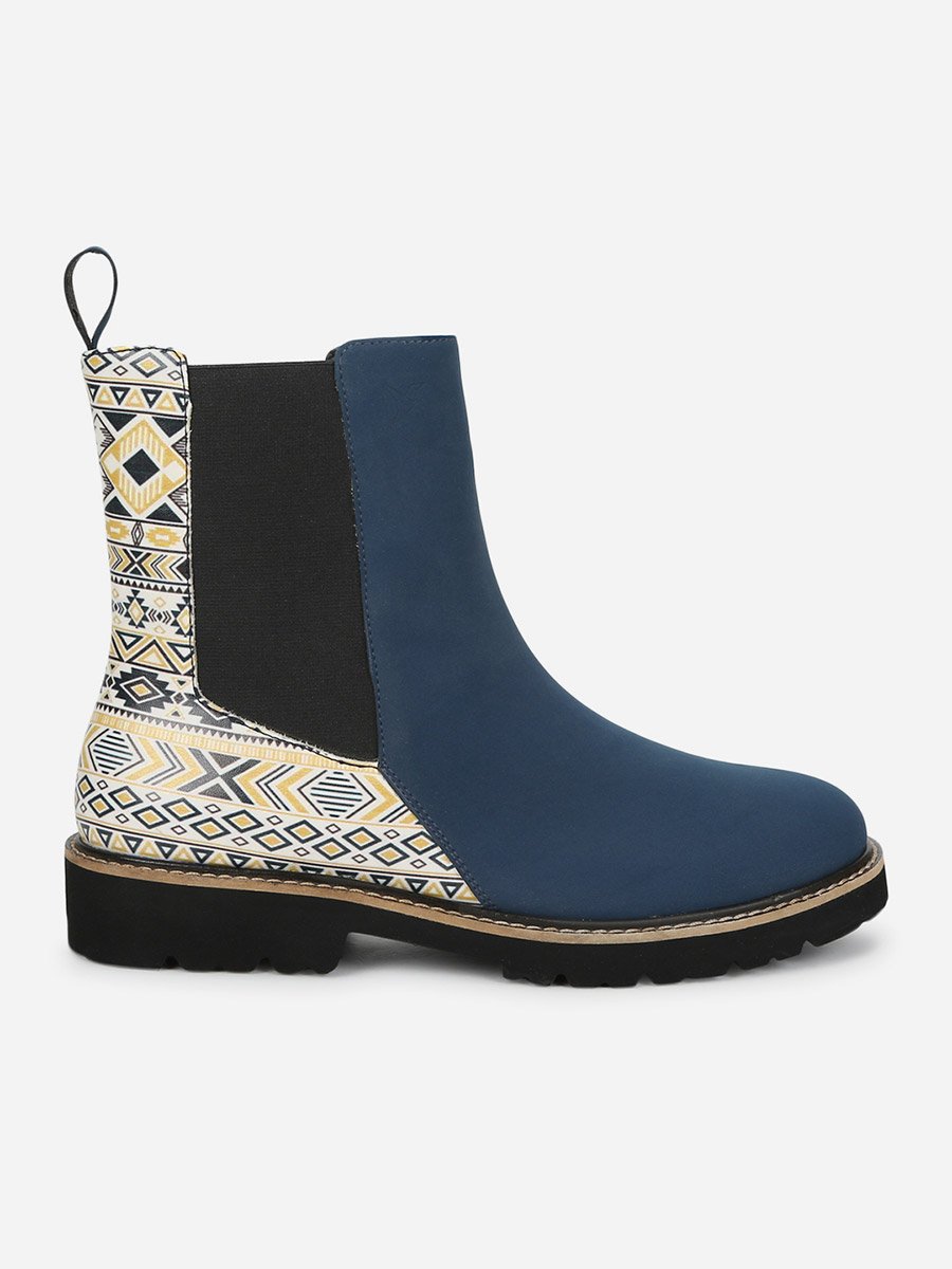Blue Comfortable Lightweight Printed Boots