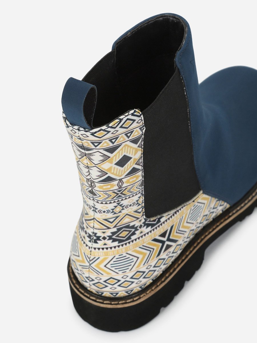 Blue Comfortable Lightweight Printed Boots