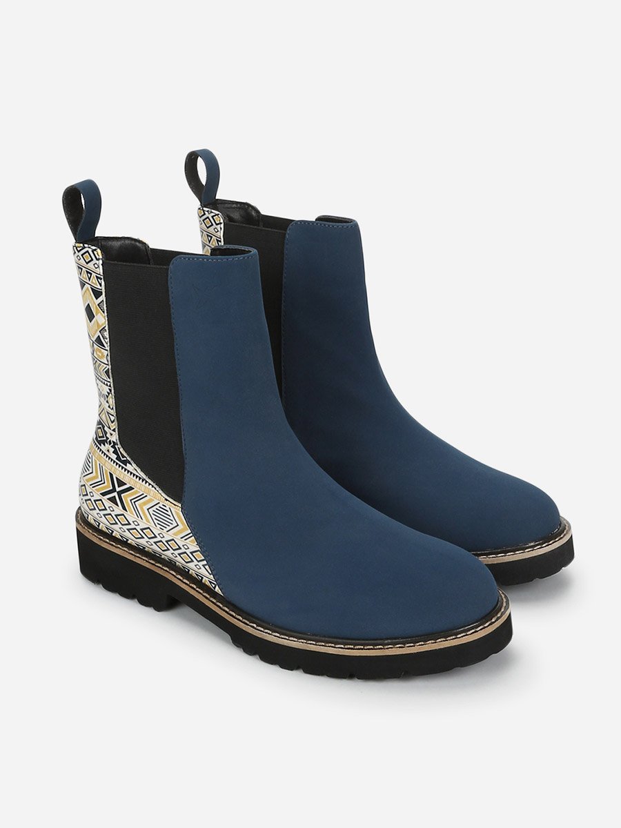 Blue Comfortable Lightweight Printed Boots
