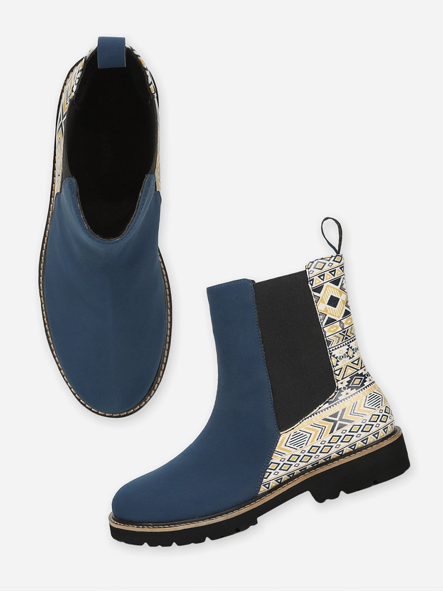 Blue Comfortable Lightweight Printed Boots