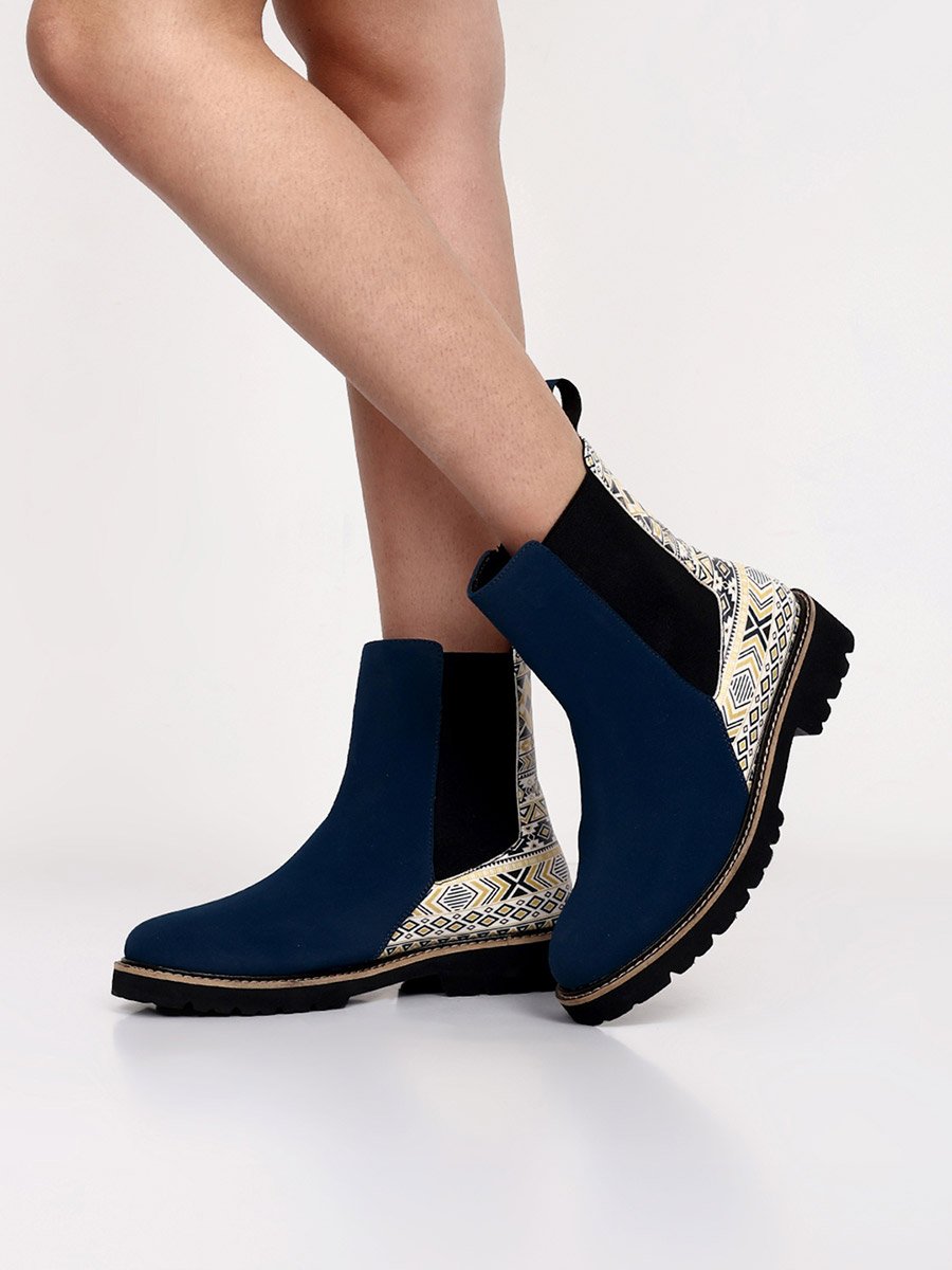 Blue Comfortable Lightweight Printed Boots