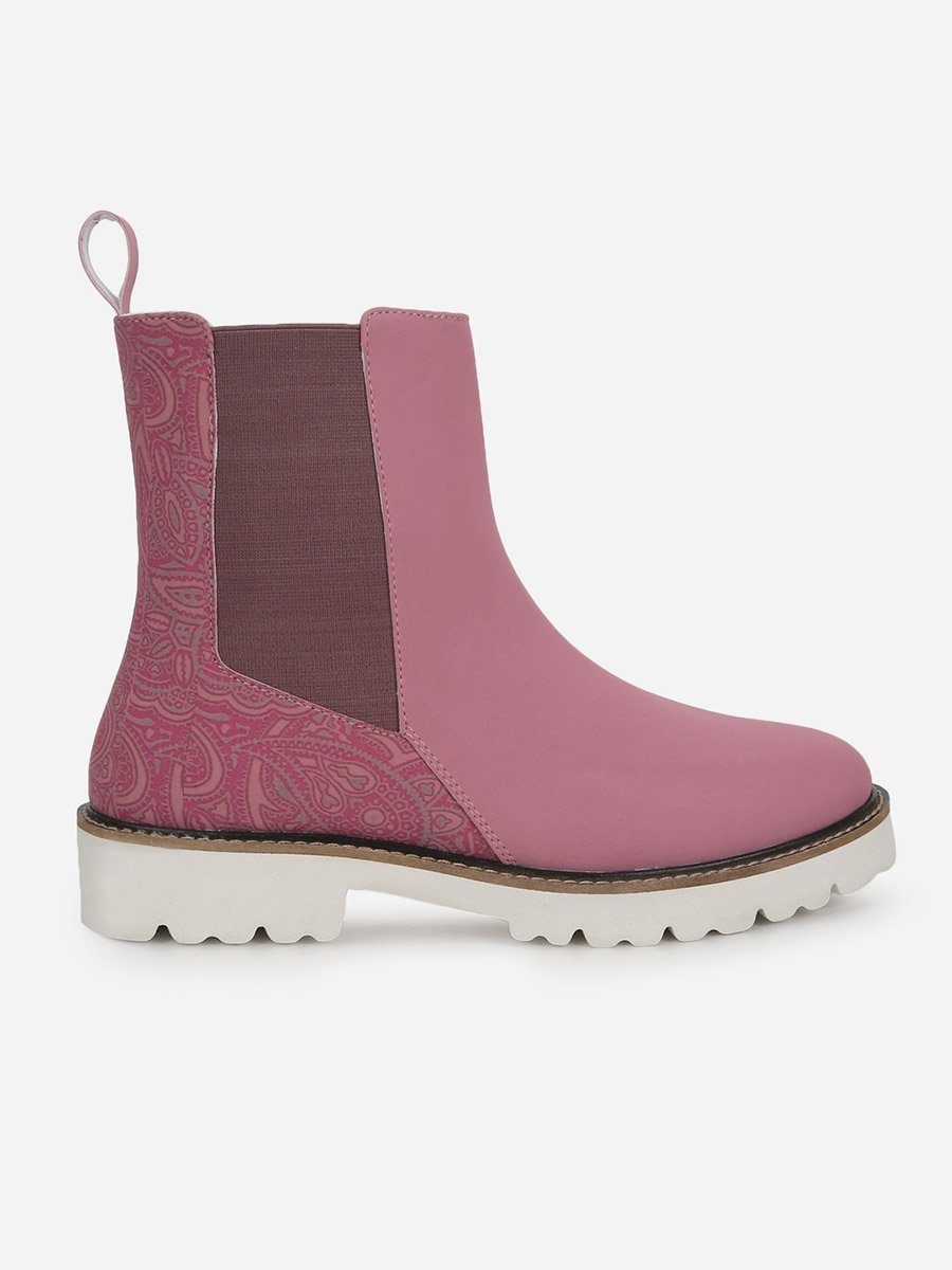 Pink Comfortable Lightweight Printed Boots