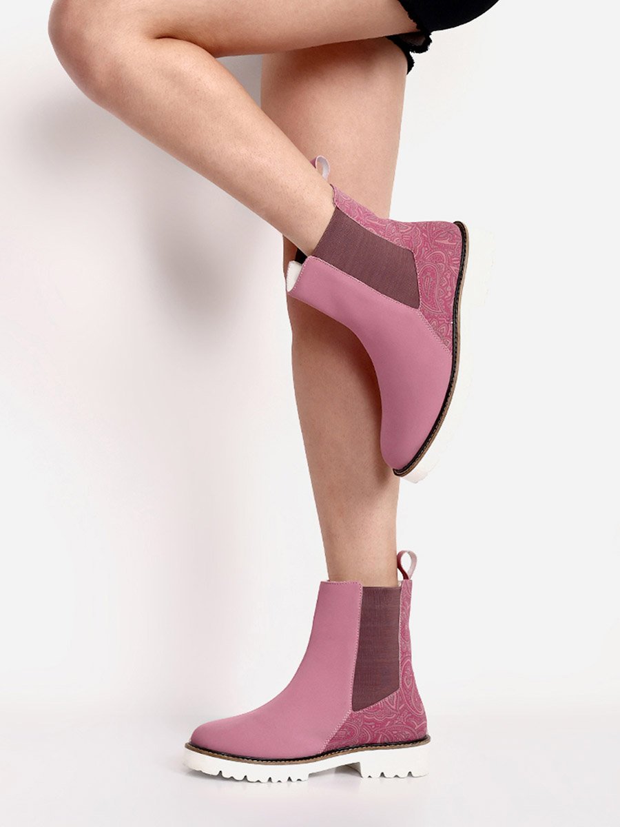 Pink Comfortable Lightweight Printed Boots