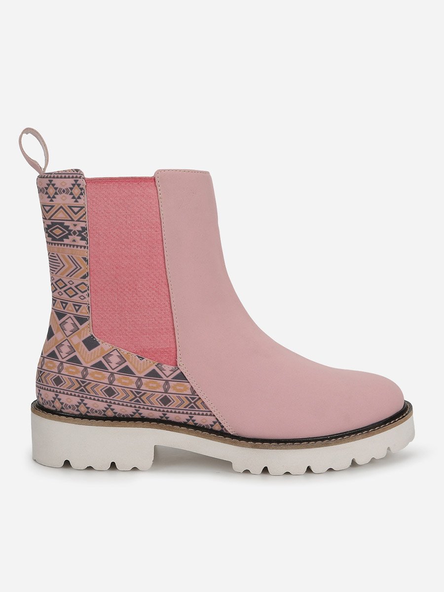 Pink Comfortable Lightweight Printed Boots
