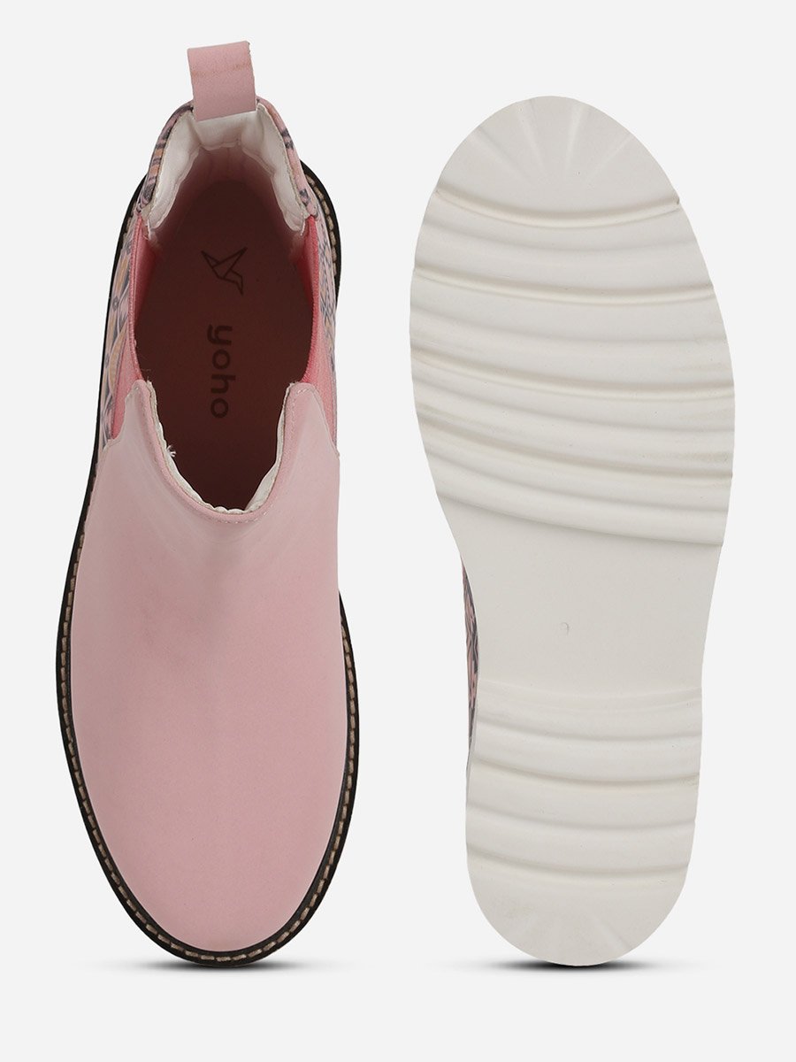 Pink Comfortable Lightweight Printed Boots