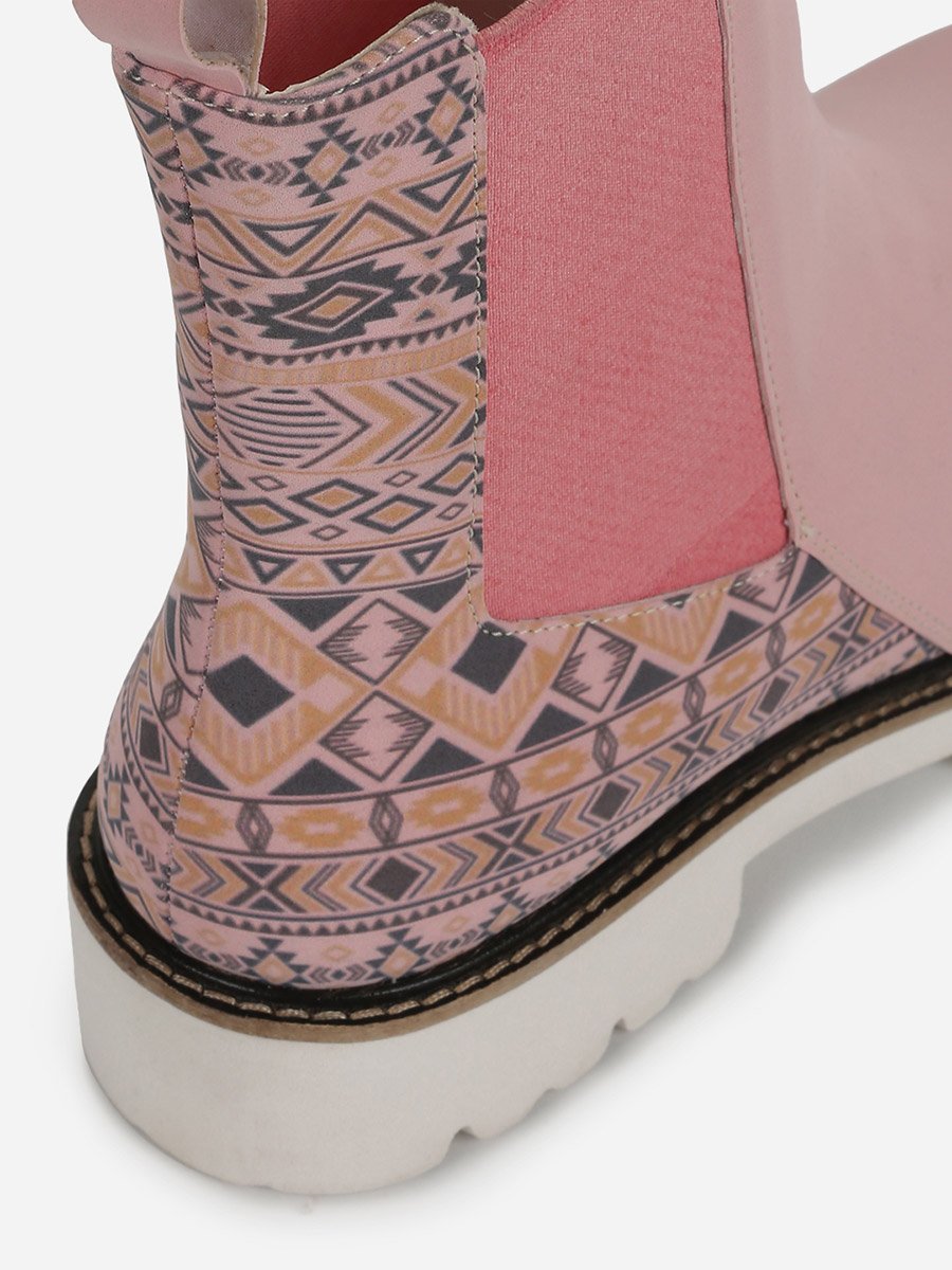 Pink Comfortable Lightweight Printed Boots