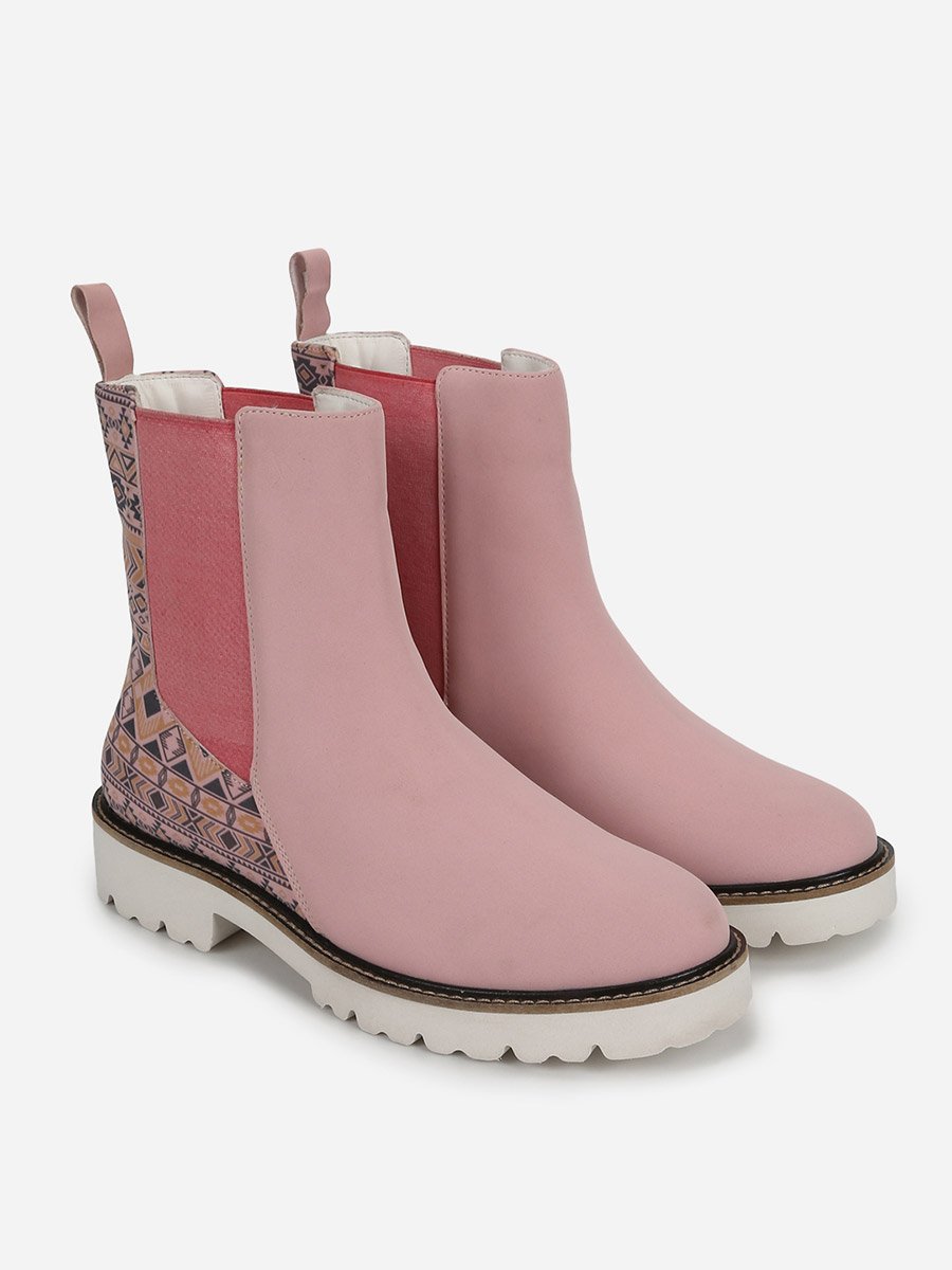 Pink Comfortable Lightweight Printed Boots