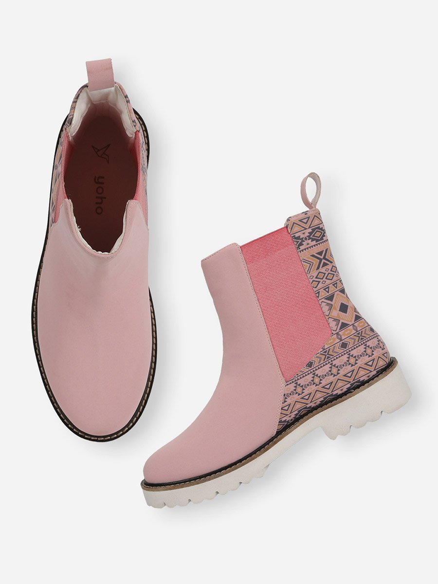 Pink Comfortable Lightweight Printed Boots