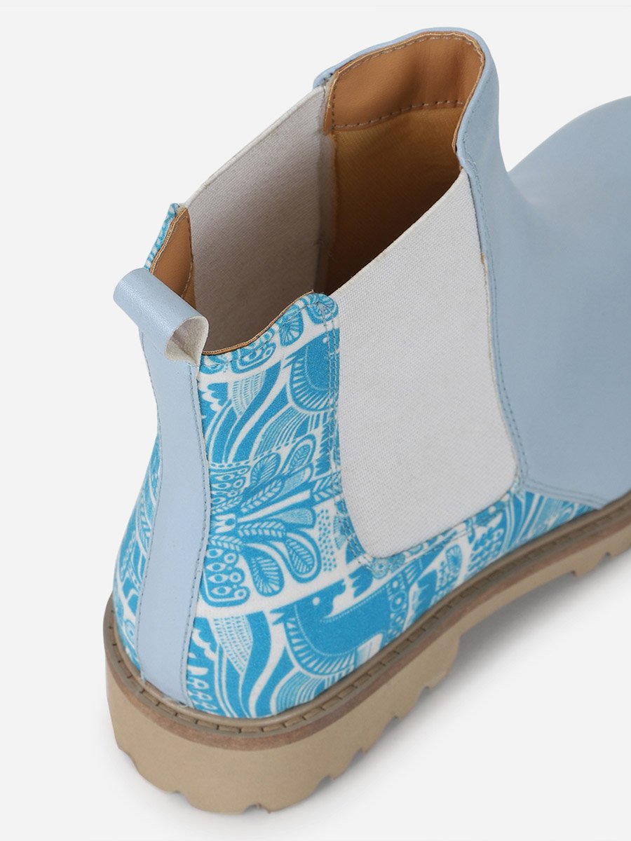 Blue Comfortable Lightweight Printed Boots