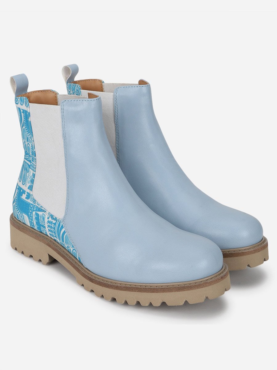 Blue Comfortable Lightweight Printed Boots