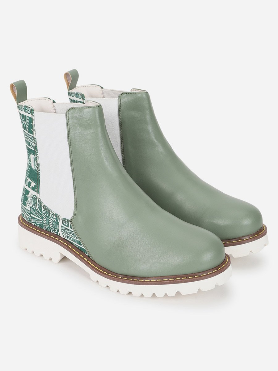 Green Comfortable Lightweight Printed Boots