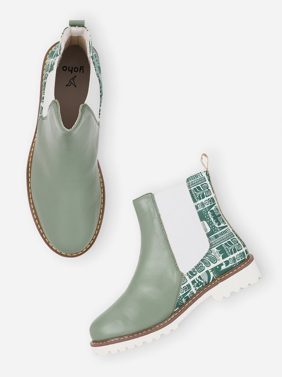Green Comfortable Lightweight Printed Boots