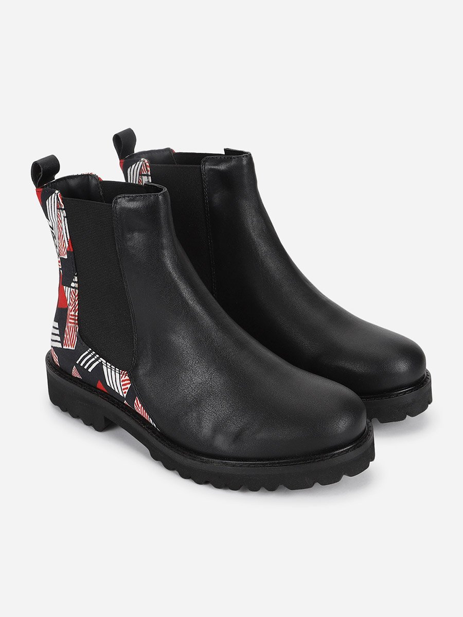 Black Comfortable Lightweight Printed Boots