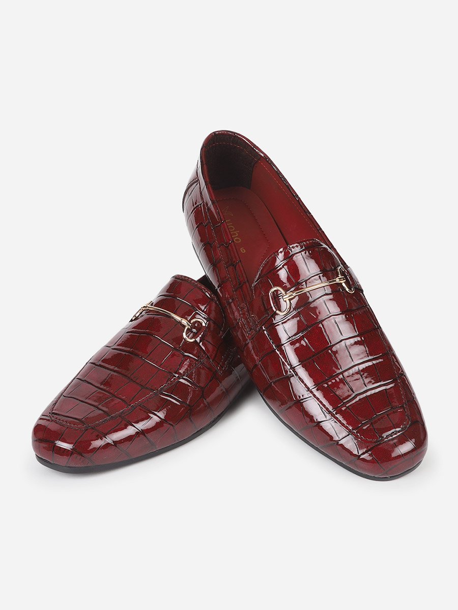 Burgundy Patent Croc-Effect Loafers