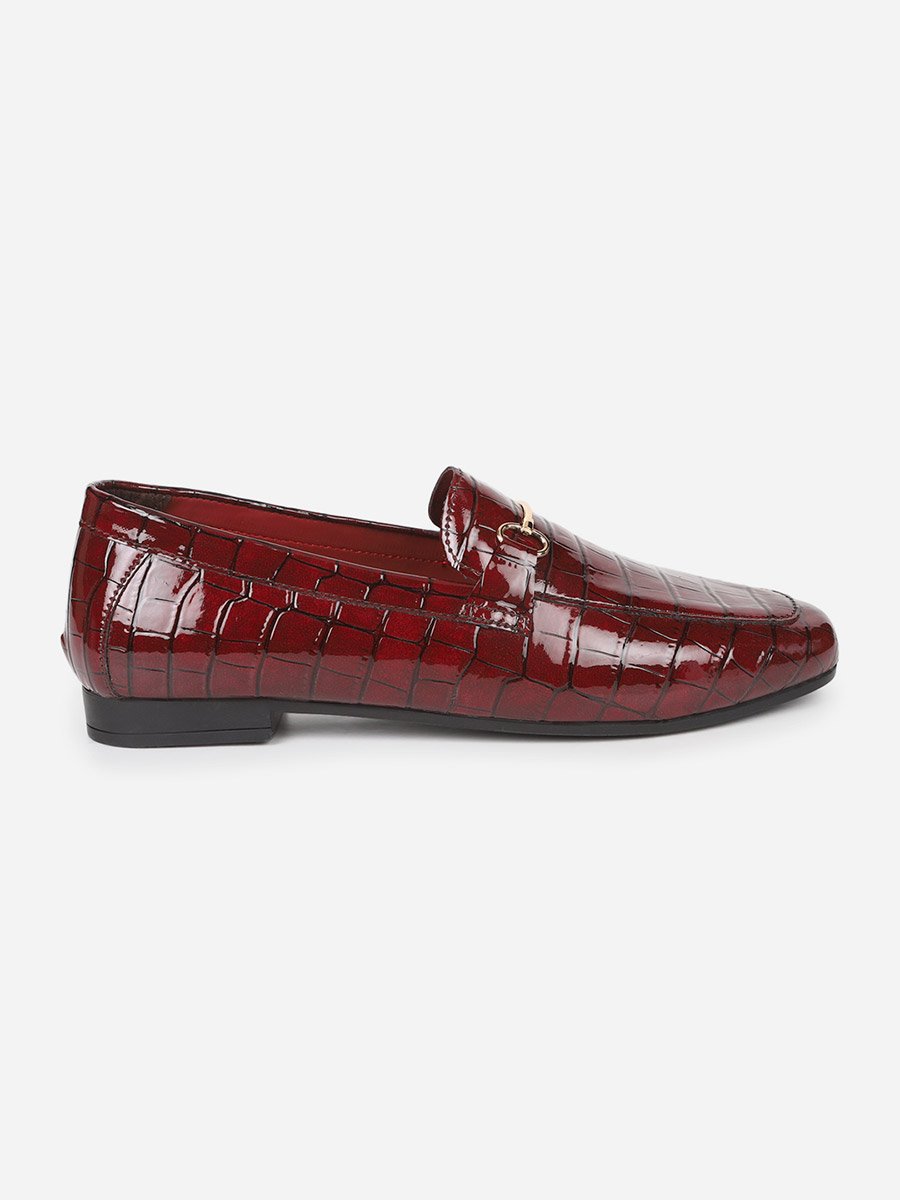 Burgundy Patent Croc-Effect Loafers