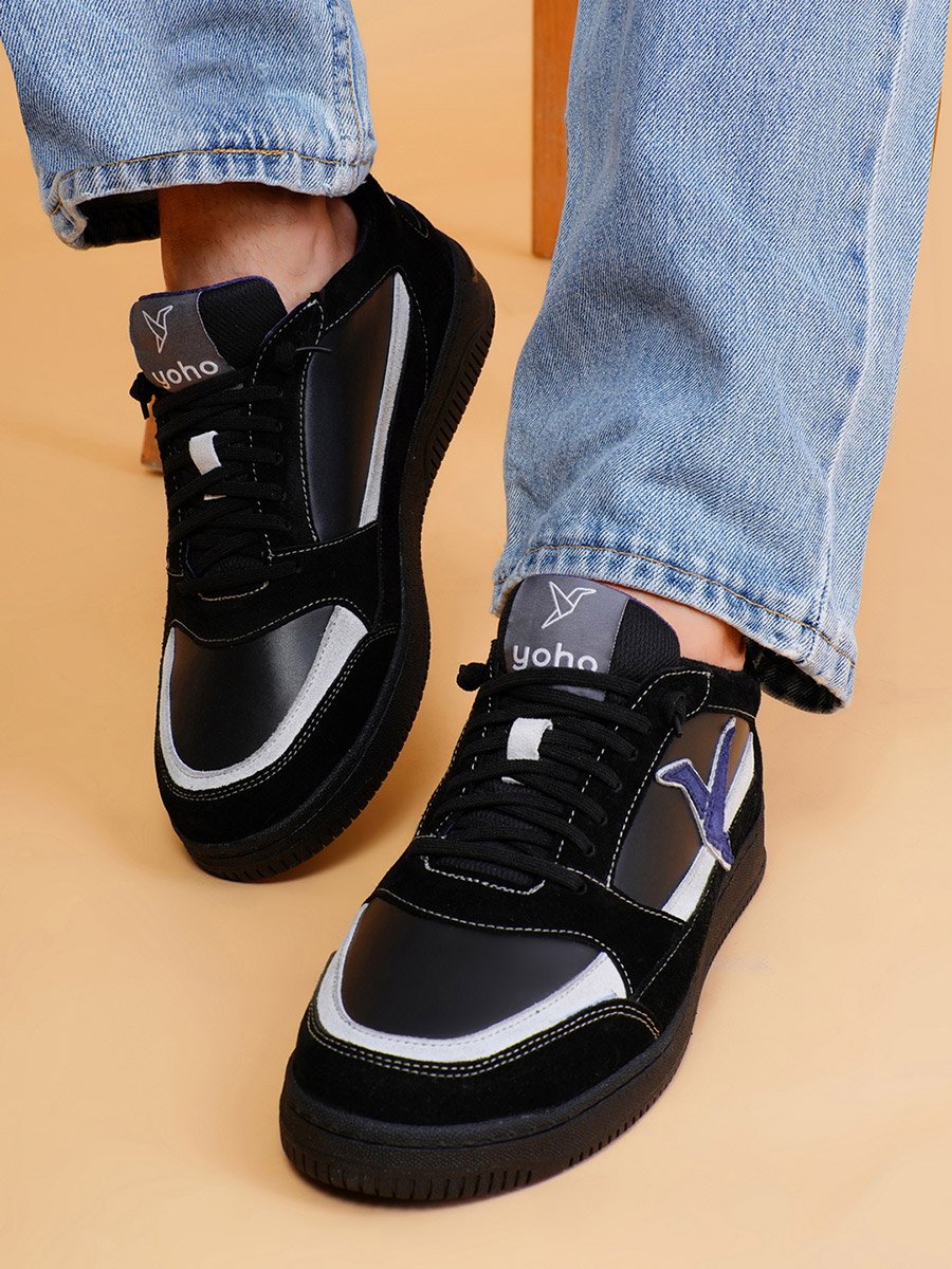 Men Black Textured Logo Detail Sneakers