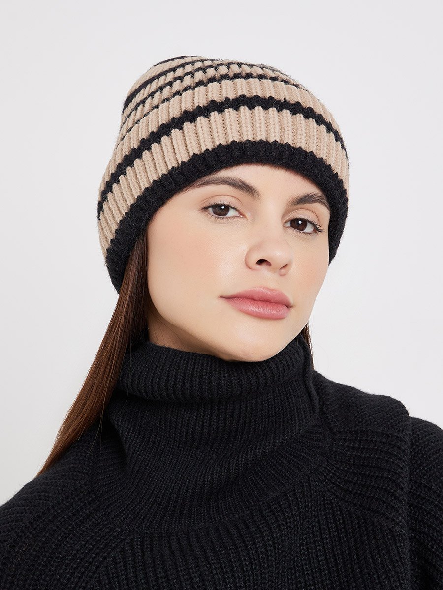 Khaki Striped Beanie
