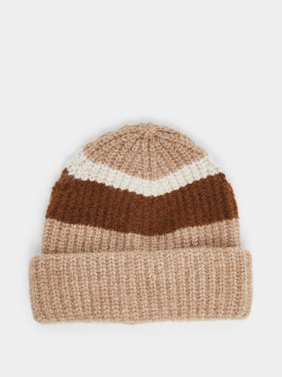 Khaki Striped Knit Beanie